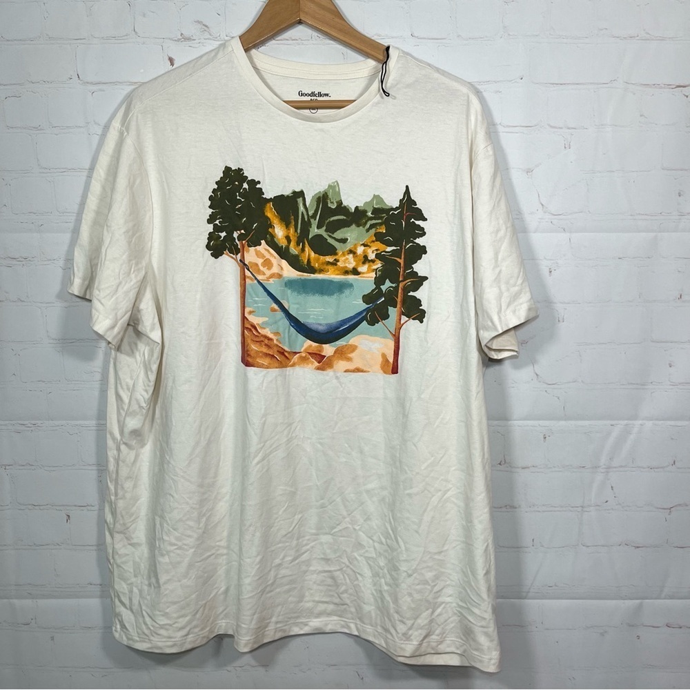 Goodfellow Graphic T-Shirt Mens Size XXL Cream Hammock Mountain Lagoon NEW
